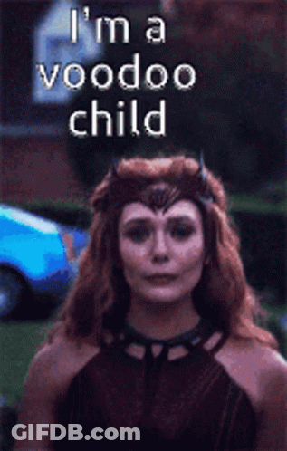 Woman With Red Hair Wearing Crown Says Voodoo Child GIF