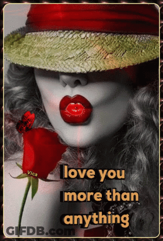 Woman With Red Lips Holding Red Rose I Love You More Than Anything GIF