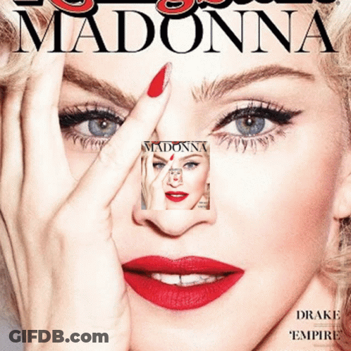Woman With Red Lipstick On Madonna Magazine Cover GIF