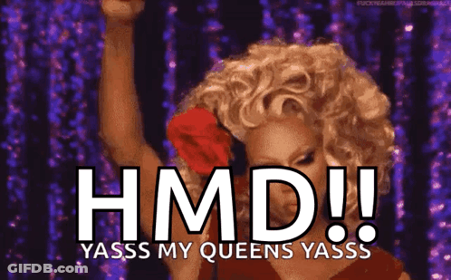 Woman With Red Rose In Hair Says HMD GIF
