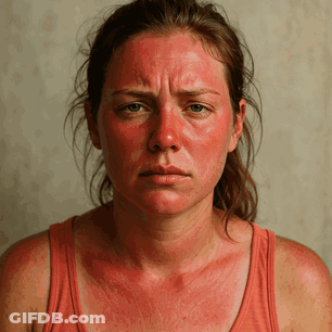 Woman With Red Spots And Red Tank Top GIF