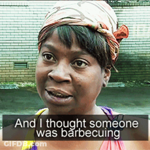Woman With Scarf Saying I Thought Someone Was Barbecuing GIF