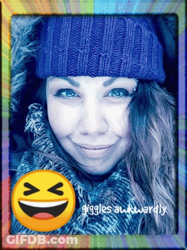 Woman With Smiley Face Giggles Awkwardly GIF