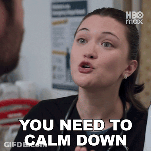 Woman With Stethoscope Telling Man To Calm Down GIF