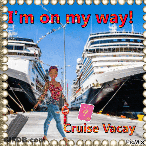 Woman With Suitcase And Cruise Vacay Passport GIF