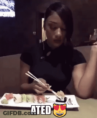 Woman With Sushi Plate Ated GIF