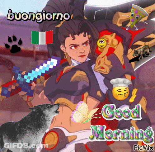 Woman With Sword Saying Buongiorno GIF