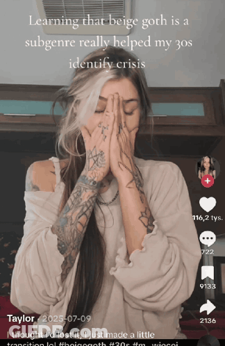 Woman With Tattoos Covering Face In TikTok Video GIF