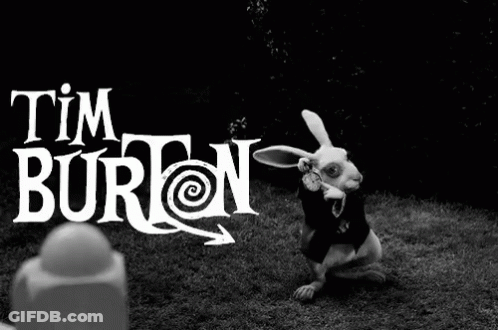 Woman With Tim Burton Text GIF