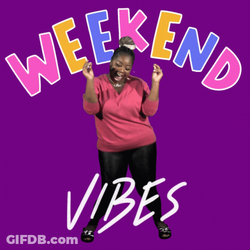 Woman With Weekend Vibes On Purple Background GIF