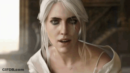 Woman With White Hair And Green Eyes In White Shirt GIF