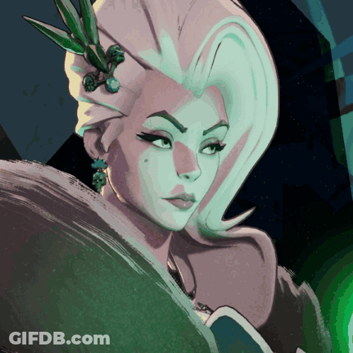 Woman With White Hair And Green Leaf GIF