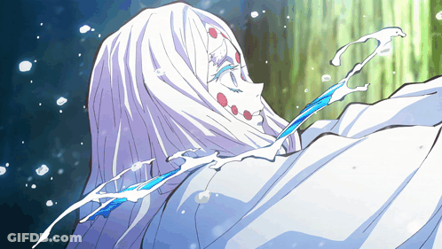 Woman With White Hair And Red Spots GIF