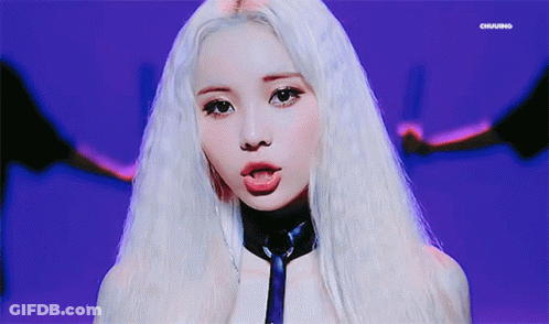 Woman With White Hair In Blue Tie And Choker GIF