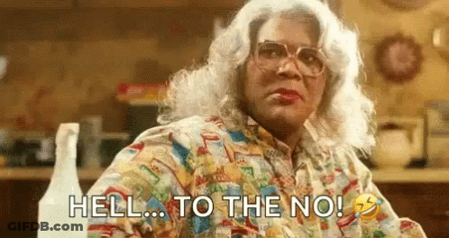 Woman With White Hair Saying Hell To The No GIF