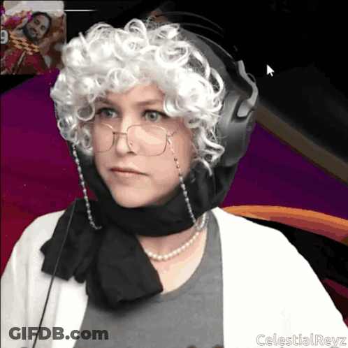 Woman With Wig And Headphones GIF