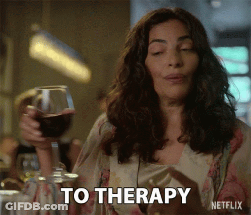 Woman With Wine Glass Says To Therapy GIF