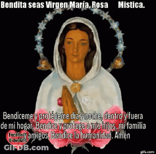 Woman With Wreath And Virgen Maria Rosa Mistica GIF