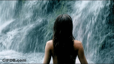 Woman Without Shirt At Waterfall GIF