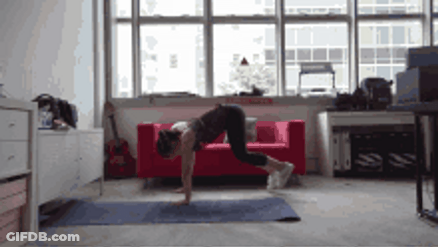 Woman Working Out Burpee Exercise At Home GIF