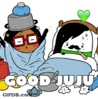 Woman Wrapped In Blanket Next To Man In Bed Saying Good Juju GIF