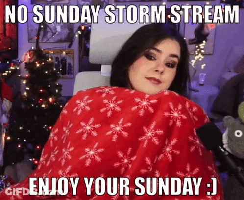 Woman Wrapped In Red Blanket With Snowflakes No Sunday Storm Stream Enjoy Your Sunday GIF