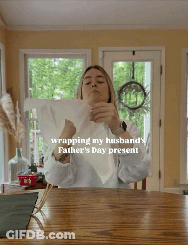 Woman Wrapping Father's Day Present GIF