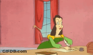 Woman Writing With Man Behind Her GIF