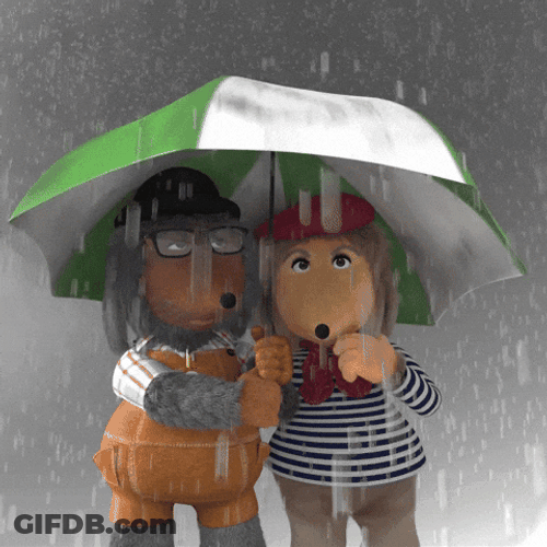 Wombles Sharing Umbrella Pouring Rain GIF