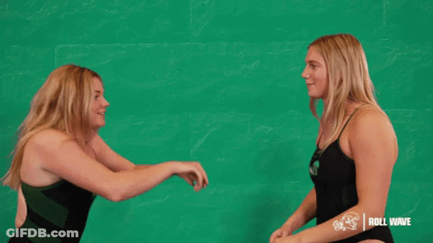 Women Chest Bump Rock Paper Scissors GIF