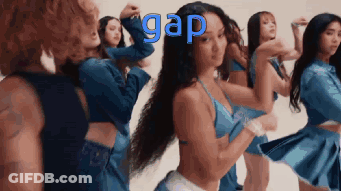 Women Dancing In Front Of Gap Logo GIF