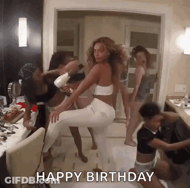 Women Dancing With Happy Birthday Text GIF