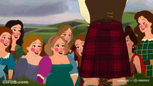 Women Gathered Around Man In Kilt With Hailuo AI GIF