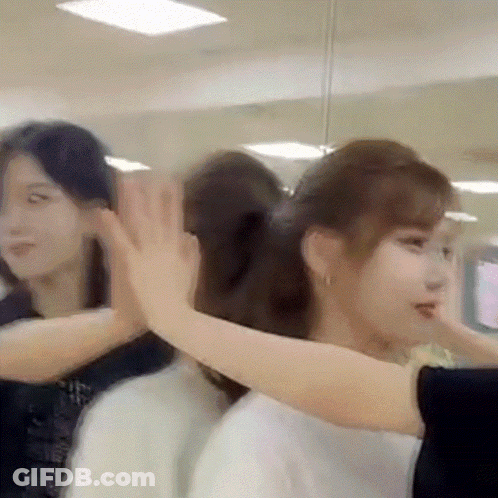 Women Giving High Five In Mirror GIF