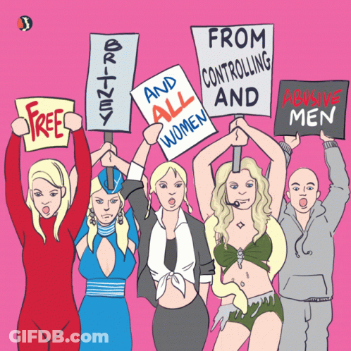 Women Holding Signs Saying Britney And All Women GIF
