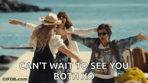 Women Hugging On Dock Saying Cant Wait To See You GIF