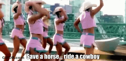 Women In Cowboy Hats Dancing Save A Horse Ride A Cowboy GIF