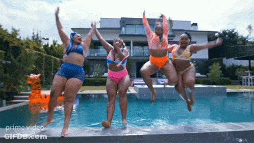 Women Jumping Into Pool With Prime Video GIF