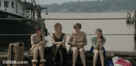 Women On Dock With Boat Saying Miss Marie GIF