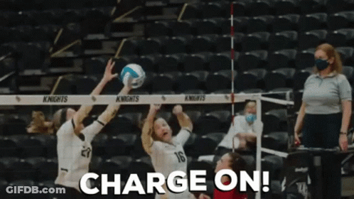 Women Playing Volleyball With Charge Sign GIF