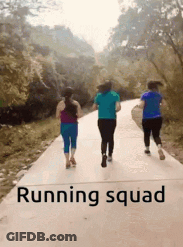 Women Running Down Path With Running Squad GIF