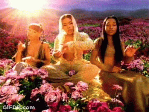 Women Sitting In Purple Flower Field GIF
