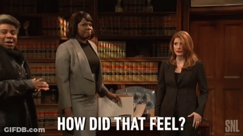 Women Standing In Front Of Bookshelf How Did That Feel GIF