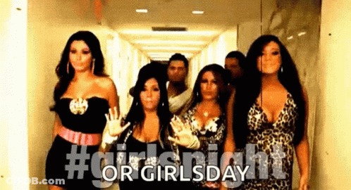 Women Walking And Waving In Hallway GIF