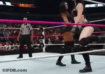 Women Wrestling In Ring With Referee GIF
