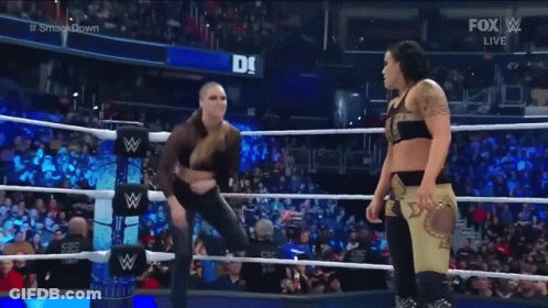 Women Wrestling Ring Gold Belt GIF