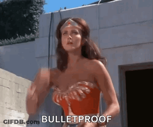 Wonder Woman Costume Woman Says Bulletproof GIF