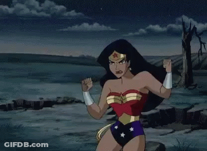 Wonder Woman Flexing Muscles In Front Of Water GIF