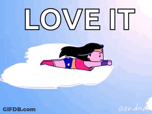 Wonder Woman Flying On Cloud Saying Love It GIF