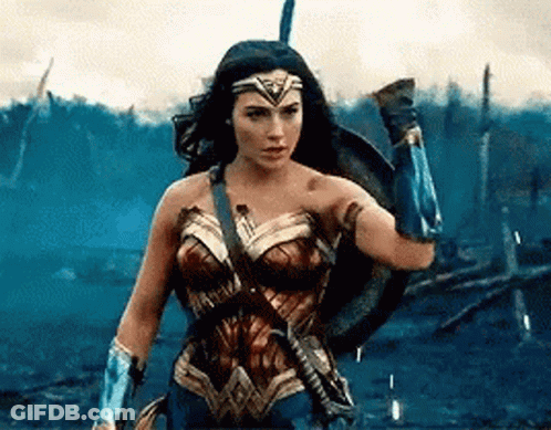 Wonder Woman Holding Shield And Sword GIF